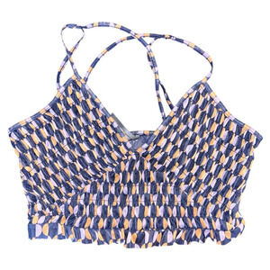 By Anthropologie Geo Pattern Cropped Ruffle Strappy Tank Top